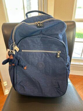 NWT Kipling Seoul Large Laptop Backpack Ink Blue 17" School Travel